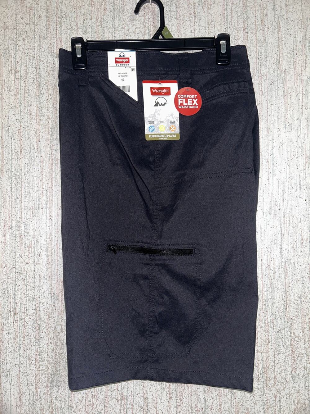 Wrangler Men's Outdoor Black Cargo Short UPF 50+ 42" Waist 10" Inseam 112367876